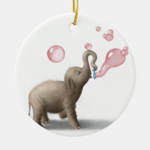 den gulliga elefanten som blåser rosor, bubblar julgransprydnad keramik