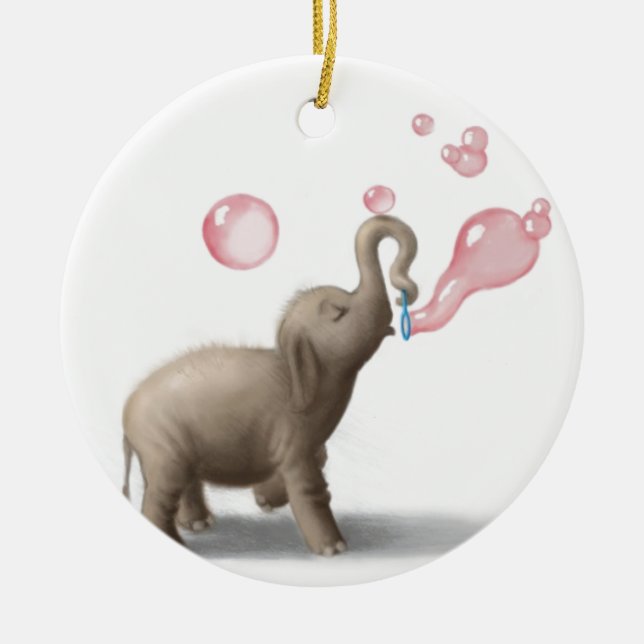 den gulliga elefanten som blåser rosor, bubblar julgransprydnad keramik (Framsidan)