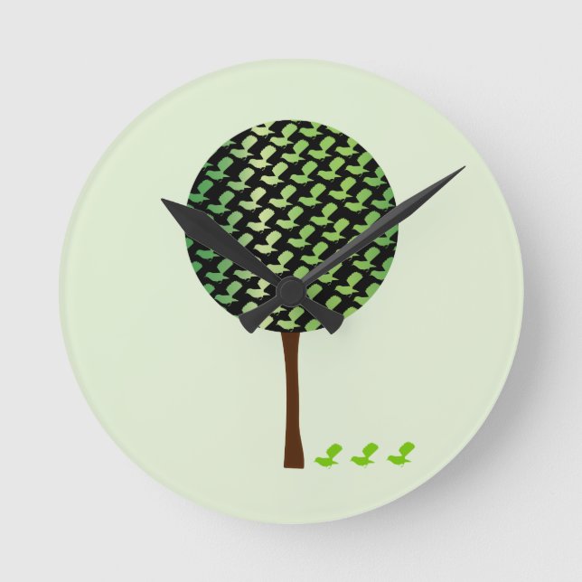 Den gulliga fågeln och treecustomizeable tar tid rund klocka (Framsida)