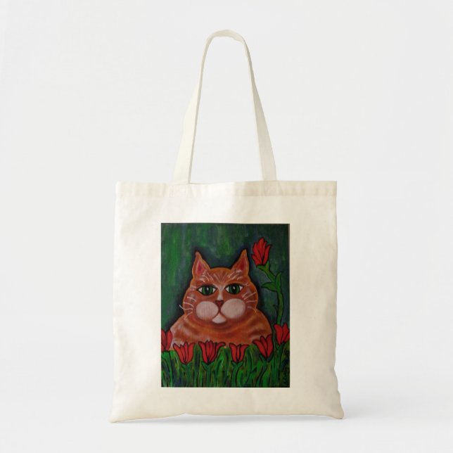 Den gulliga feta orange tabby katt- och tygkasse (Framsidan)
