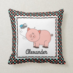 Den gulliga grisen på svartw-färger, personifierar kudde