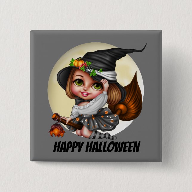 Den gulliga Halloween häxan tillfogar namn eller Knapp (Framsida)
