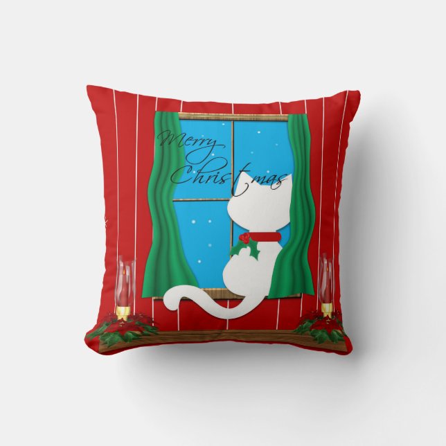 Den gulliga helgdag för vitkattgod jul kudder kudde (Framsida)