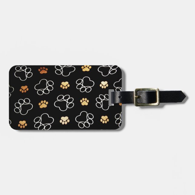 Den gulliga hundtass avtryck på svart, reser bagagebricka (Horisontell Framsida)