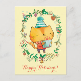 Den gulliga julkatten med den stora gåvan boxas helg vykort