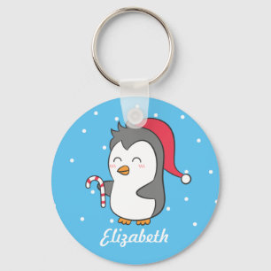 Den gulliga julpingvincandy cane lurar Keychain Nyckelring