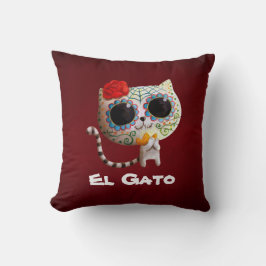 Den gulliga katten för day of the dead kudde