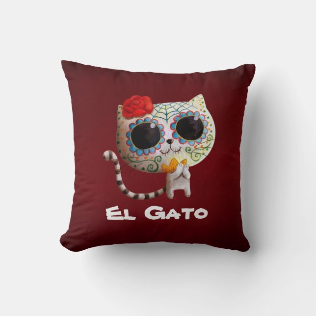 Den gulliga katten för day of the dead kudde (Framsida)