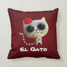 Den gulliga katten för day of the dead kudde