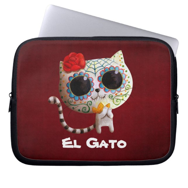 Den gulliga katten för day of the dead laptop sleeve (Framsidan)
