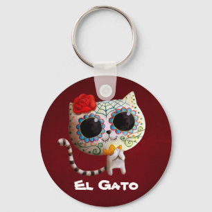 Den gulliga katten för day of the dead nyckelring