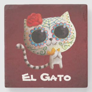 Den gulliga katten för day of the dead stenunderlägg