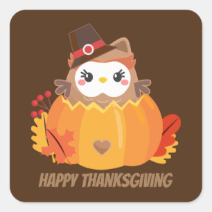 Den gulliga Kawaii thanksgivingugglan tillfogar Fyrkantigt Klistermärke