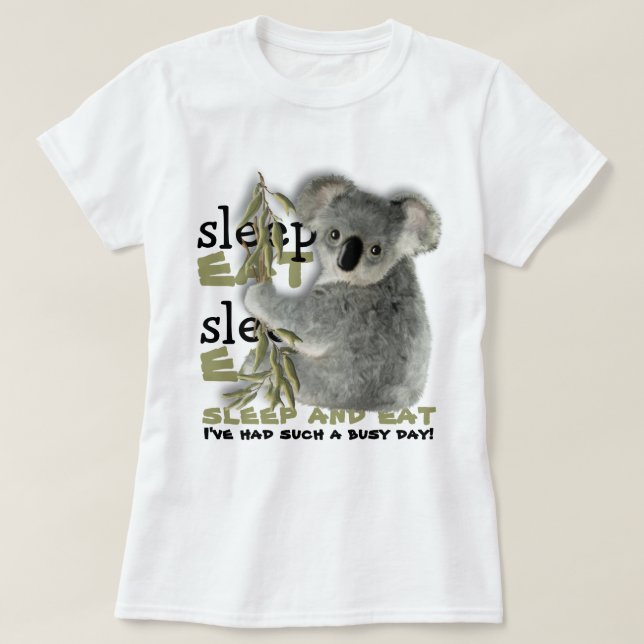 Den gulliga koalaen äter och sovar t shirt (Design framsida)