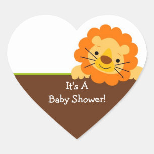 Den gulliga lejona baby shower kvadrerar hjärtformat klistermärke