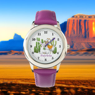 Den gulliga llamaen och kaktusen tillfogar den armbandsur