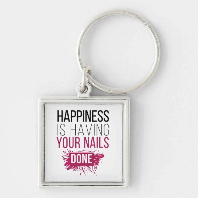 Den gulliga lyckan har dina gjorda naglar fyrkantig silverfärgad nyckelring (Framsidan)