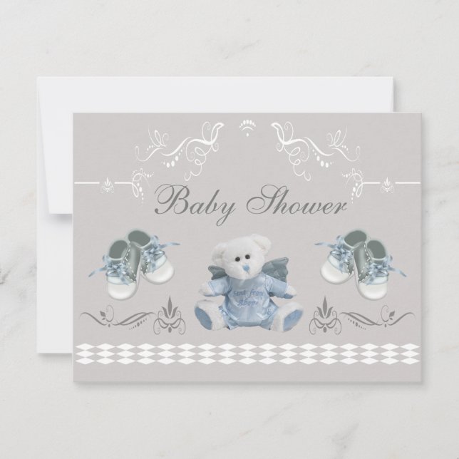 Den gulliga nallen & skor baby shower inbjudningar (Framsida)