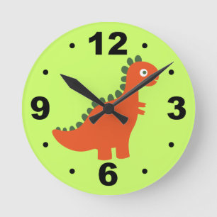 Den gulliga orange Dinosaurungeväggen tar tid på Rund Klocka
