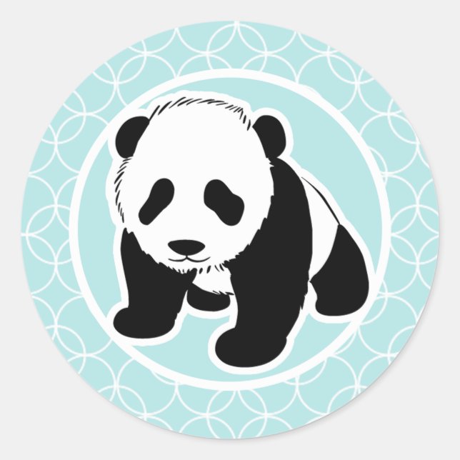 Den gulliga pandaen på baby blue cirklar runt klistermärke (Framsida)