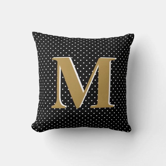Den gulliga polka dots, svart & guld, tillfogar kudde (Framsida)