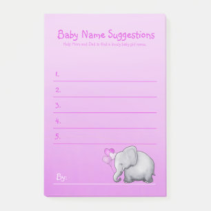 Den gulliga rosa elefantflickaduschen föreslår post-it block