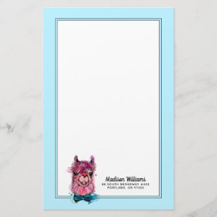 Den gulliga rosa llamaen tillfogar ditt namn brevpapper