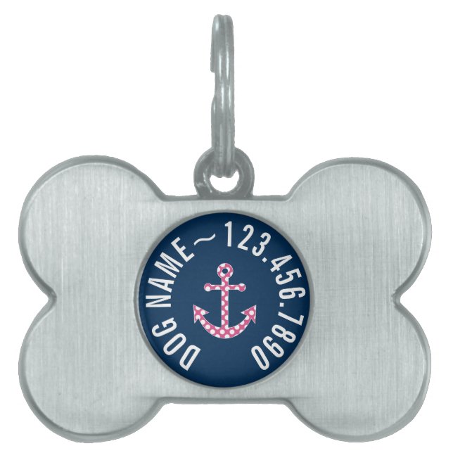 Den gulliga rosa polkaen pricker ankrar med namnbricka husdjur (Framsidan)