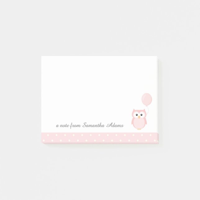 Den gulliga rosa ugglan noterar post-it block (Framsida)