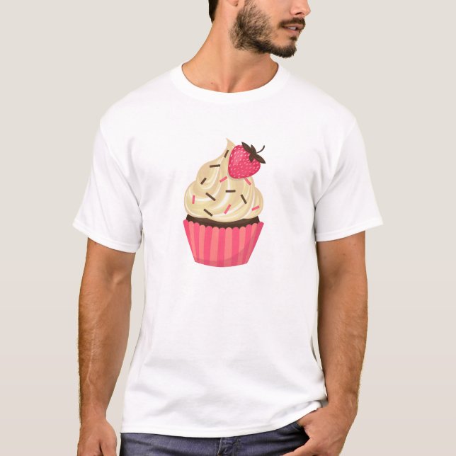 Den gulliga rosan strilar jordgubbemuffin t-shirt (Framsida)