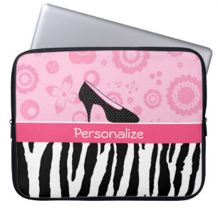 Den gulliga rosasvarten skor den moderiktiga zebra laptop sleeve