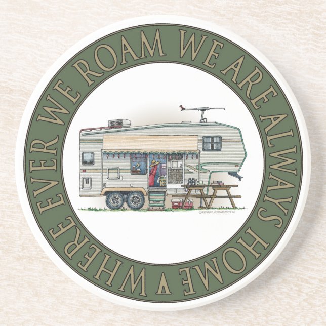 Den gulliga RV-vintagefifthen rullar camparen Underlägg Sandsten (Framsidan)