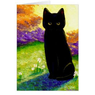 Den gulliga svart katten blommar roliga OBS kort