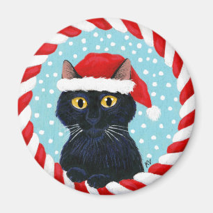 Den gulliga svart katten, den Santa hatten, jul Magnet