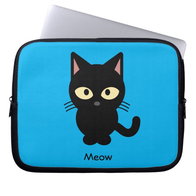 Den gulliga svart katten jamar tecknaden laptop fodral (Framsidan)