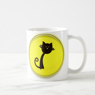 Den gulliga svart katttecknaden i gult 3D cirklar Kaffemugg