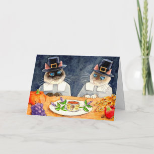 Den gulliga thanksgivingkatten vallfärdar helgkort