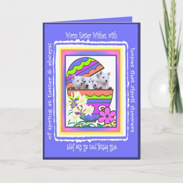 Den gulliga Westie glad påsk önskar kortet Helgkort (Framsida)