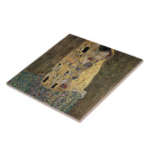 Den Gustav Klimts kyssen (circa 1908) Kakelplatta