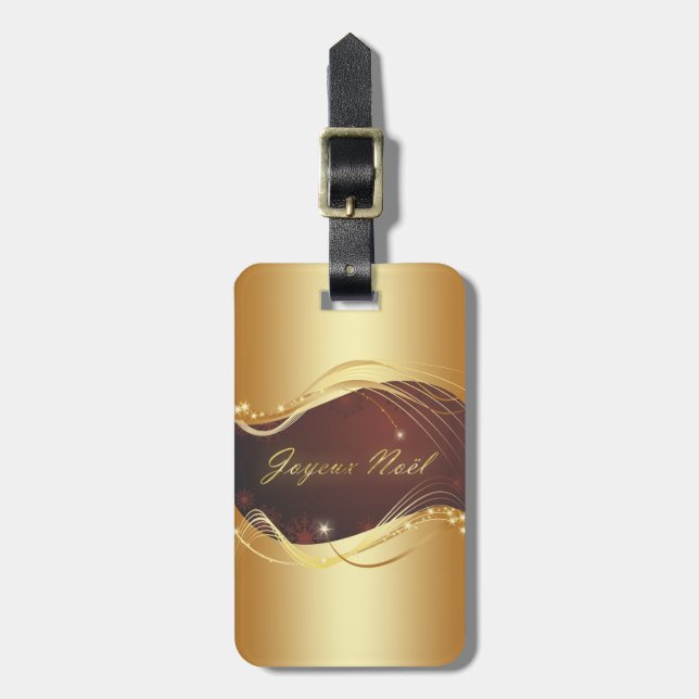 Den gyllene julmotivet med röd bakgrund... bagagebricka (Vertikal Framsida)
