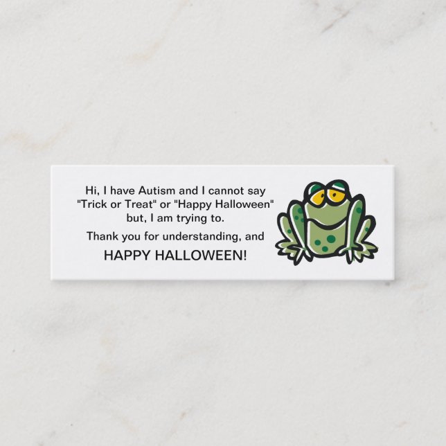 Den Halloween Autismbus eller godis Cards grodan Mini Visitkort (Framsida)