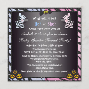 Den Halloween babygender avslöjer zebror & pumpor Inbjudningar