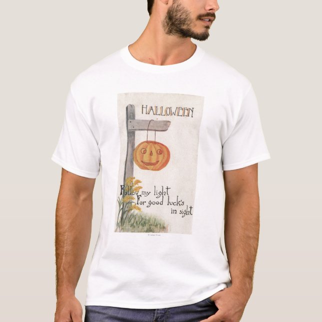 Den Halloween GreetingJack-NOLLA-Lyktan postar på T-shirt (Framsida)