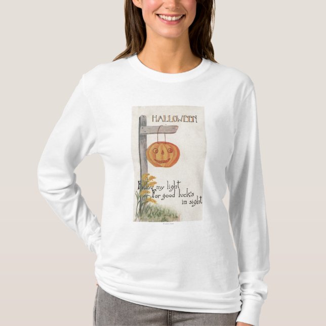 Den Halloween GreetingJack-NOLLA-Lyktan postar på Tee Shirt (Framsida)