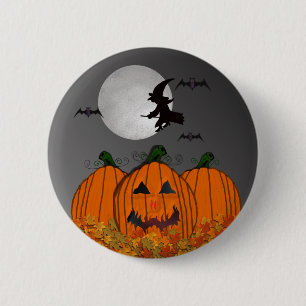 Den Halloween häxan i flyg knäppas Knapp