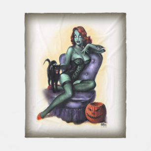 Den Halloween Zombieflickan klämmer fast upp Fleecefilt
