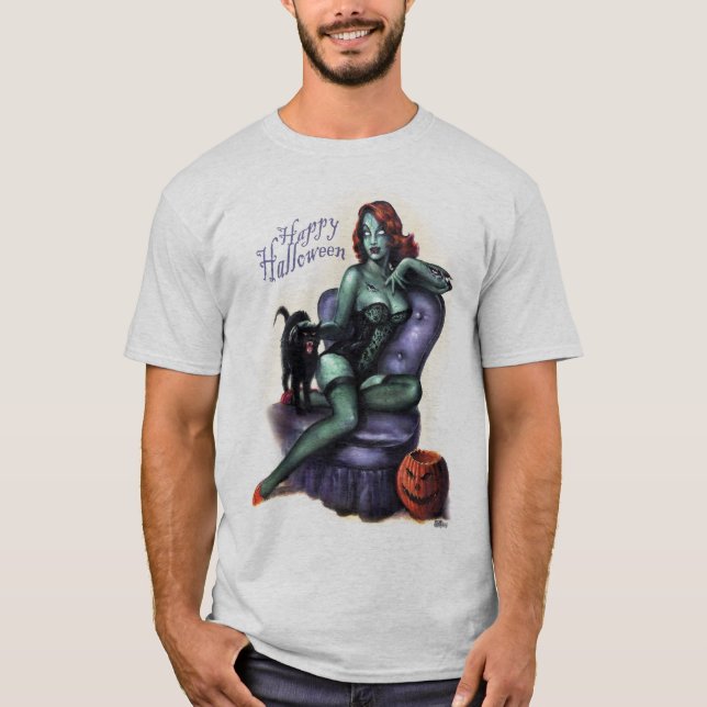 Den Halloween Zombieflickan klämmer fast upp Tee (Framsida)