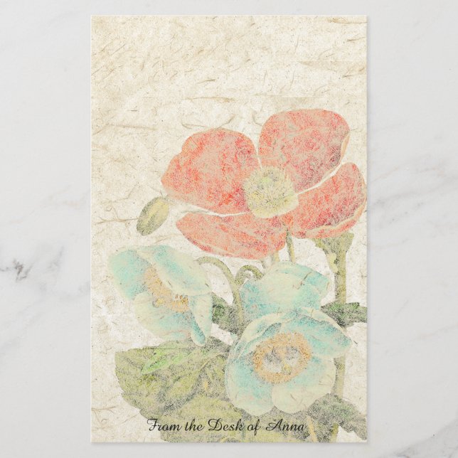 Den handgjorda pappra orientaliska vallmon blommar brevpapper (Framsida)