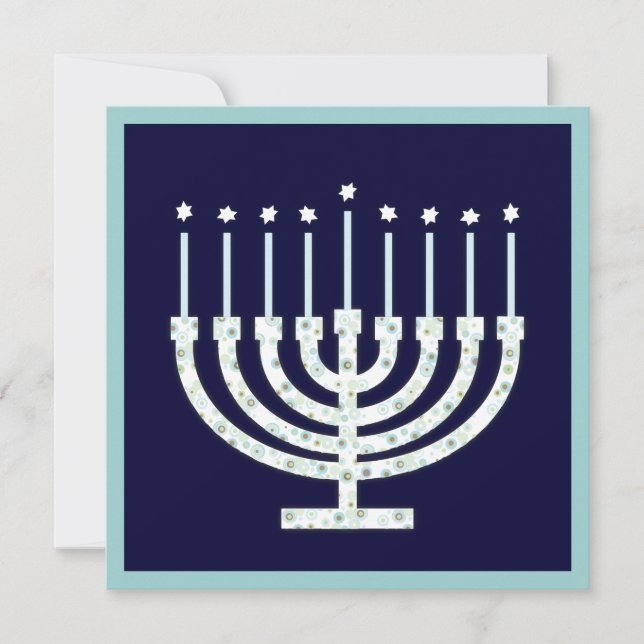 Den Hanukkah menoran med stearinljus i Polka Inbjudningar (Framsida)