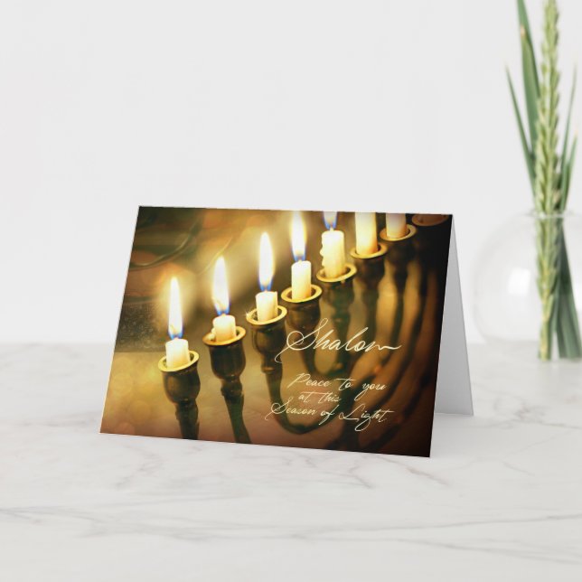Den Hanukkah menoran tänder Shalom, fred till dig Helgkort (Framsida)
